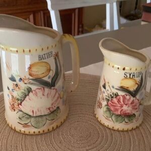 Floral Batter and Syrup Pitcher Set 1940-50 Vintage Cottagecore